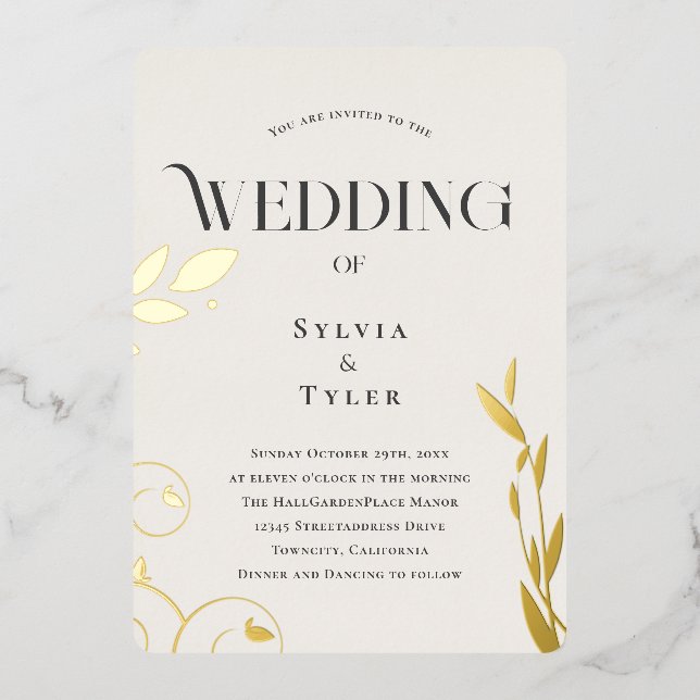 Botanical Gold Foil Wedding Foil Invitation (Front)