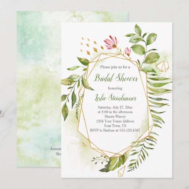 Botanical Gold Geometric Frame Bridal Shower Invitation (Front/Back)