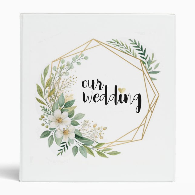 Botanical Gold Geometric Frame Wedding Planner 3 Ring Binder (Front)