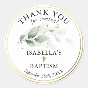 Botanical Gold Girl Christening Baptism Thank You Classic Round Sticker