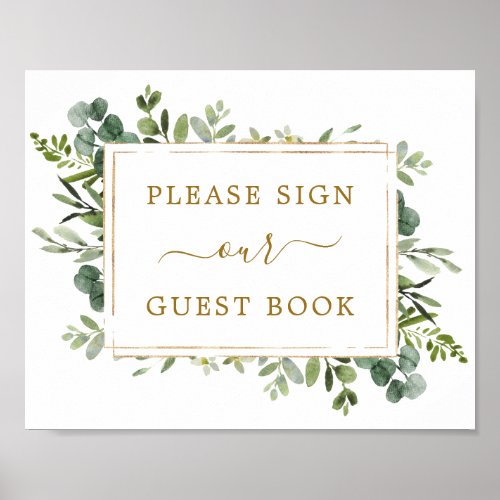 Botanical Gold Green Guest Book Sign