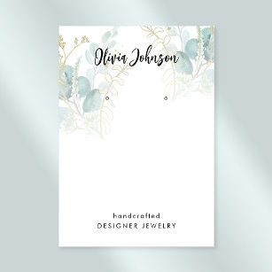 Botanical Gold Green Jewelry Earring Display Business Card