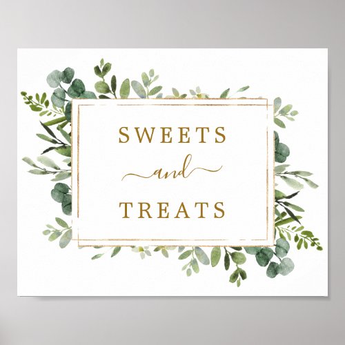 Botanical Gold Green Sweets & Treats Dessert Sign