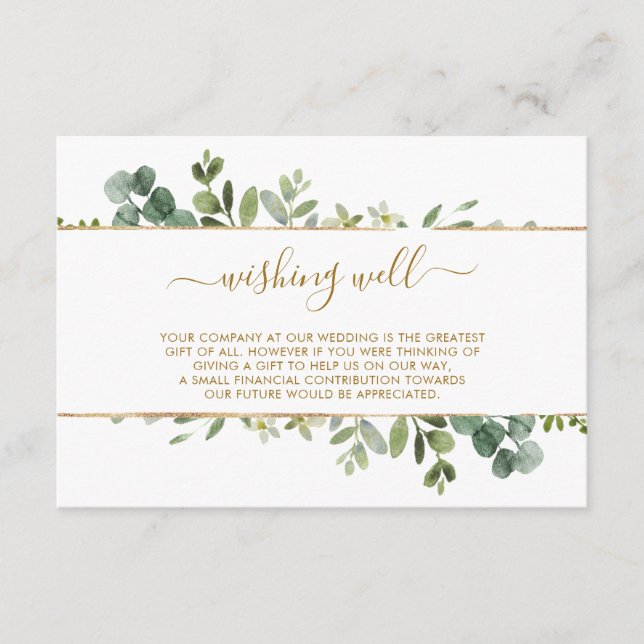 Botanical Gold & Green Wedding Wishing Well Enclosure Card (Front)