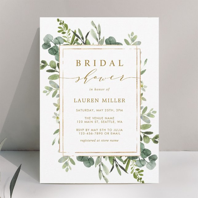 Botanical Gold Greenery Bridal Shower Invitation (Creator Uploaded)