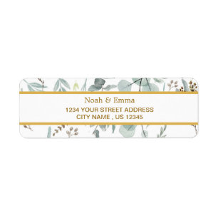 Botanical Gold Greenery eucalyptus Return Address  Label