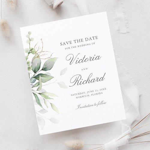 Botanical Gold Greenery Eucalyptus Save The Date