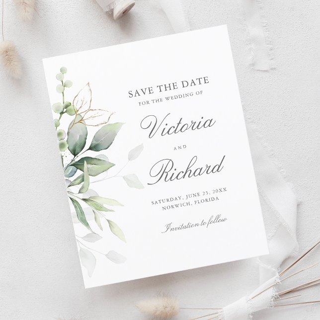 Botanical Gold Greenery Eucalyptus Save The Date (Creator Uploaded)
