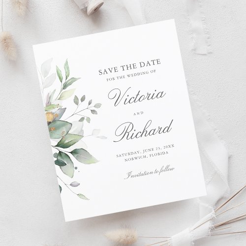 Botanical Gold Greenery Eucalyptus Save the Date