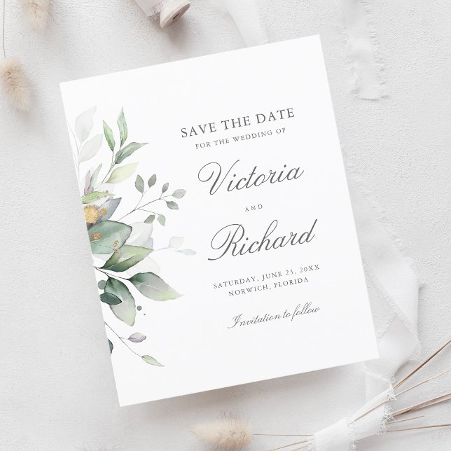 Botanical Gold Greenery Eucalyptus Save the Date (Creator Uploaded)