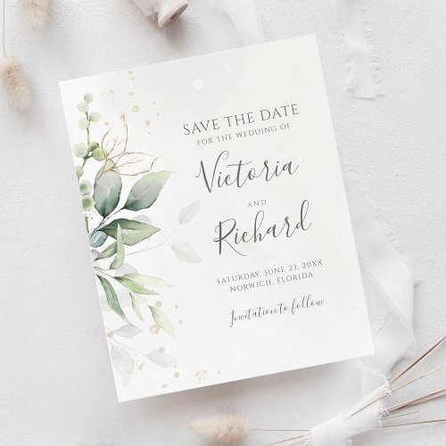 Botanical Gold Greenery Eucalyptus Save The Date