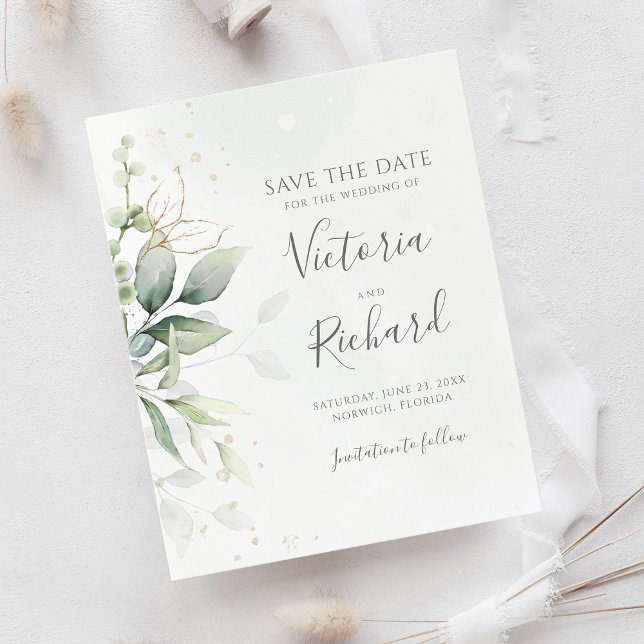 Botanical Gold Greenery Eucalyptus Save The Date (Creator Uploaded)