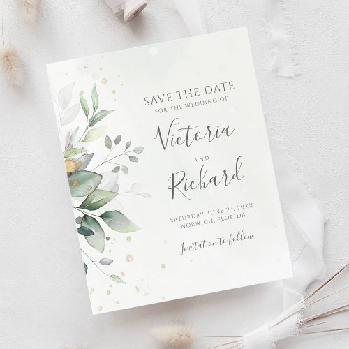 Botanical Gold Greenery Eucalyptus Save The Date