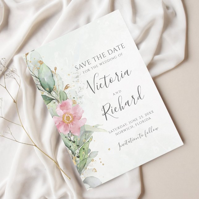 Botanical Gold Greenery Eucalyptus Wedding Save The Date (Creator Uploaded)