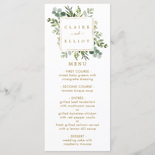 Botanical Gold Greenery Menu Card