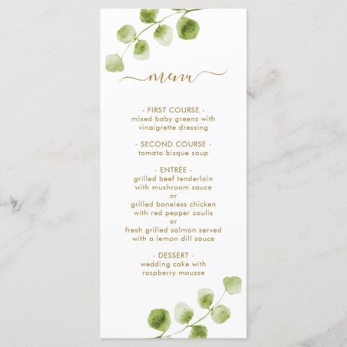 Botanical Gold Greenery Menu Card