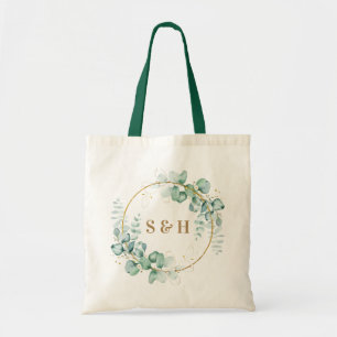 Botanical Gold Greenery Personalize Monogram Tote Bag