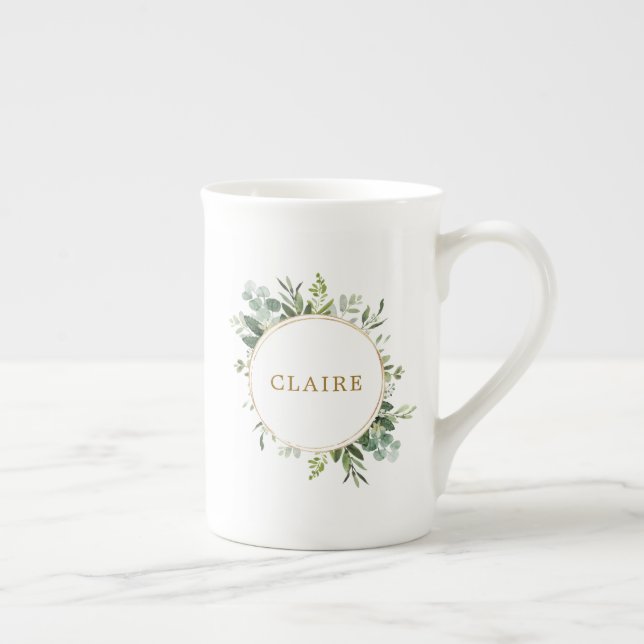 Botanical Gold Greenery Personalized Bone China Mug (Right)