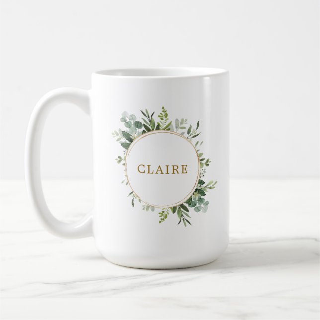 Botanical Gold Greenery Personalized Coffee Mug (Left)