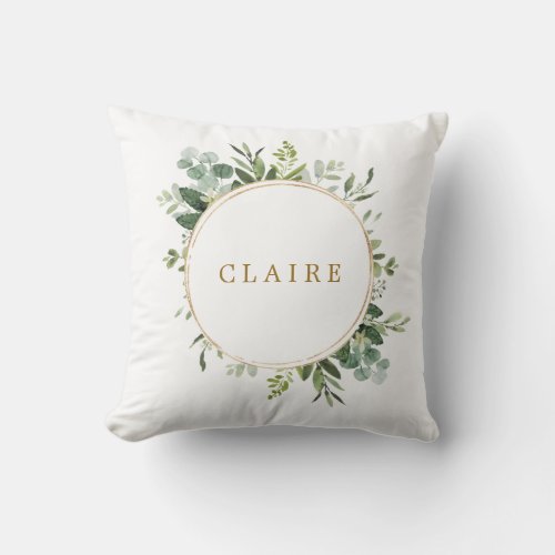 Botanical Gold Greenery Personalized Throw Pillow