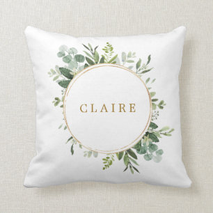 Botanical Gold Greenery Personalized Throw Pillow