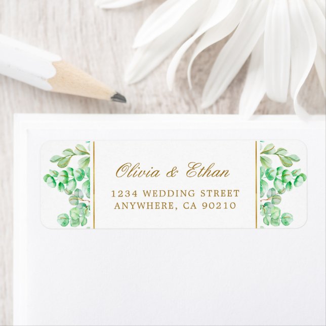 Botanical Gold Greenery Script Return Address Label (Insitu)