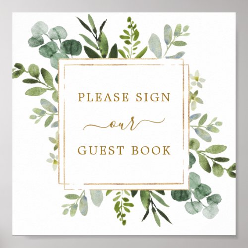 Botanical Gold Greenery Square Guest Book Sign