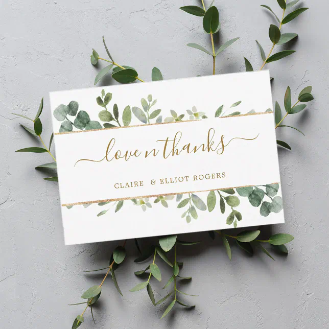 Botanical Gold Greenery Thank You Card | Zazzle