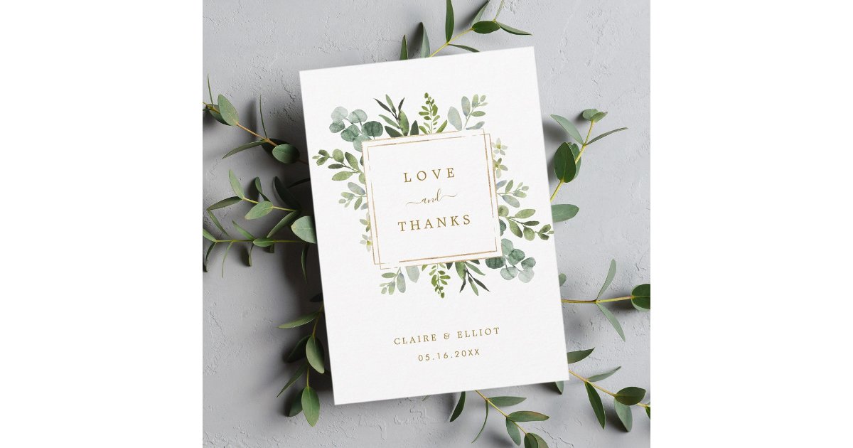 Botanical Gold Greenery Thank You Card | Zazzle