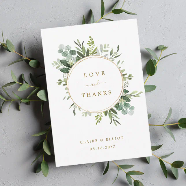 Botanical Gold Greenery Thank You Card | Zazzle