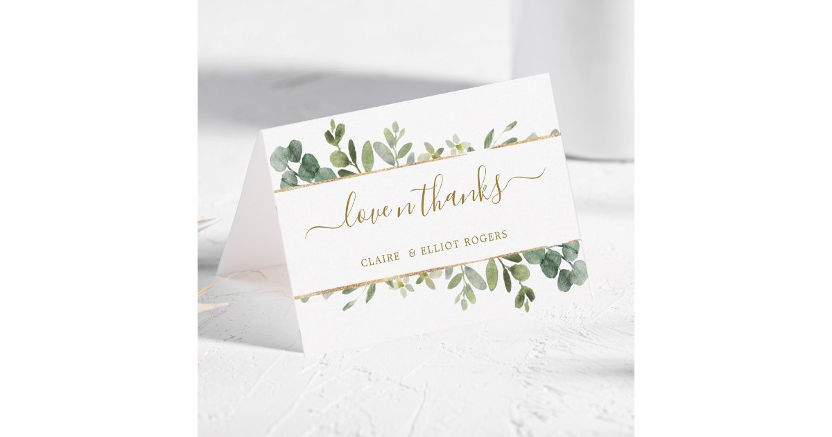 Botanical Gold Greenery Thank You Folded Card | Zazzle