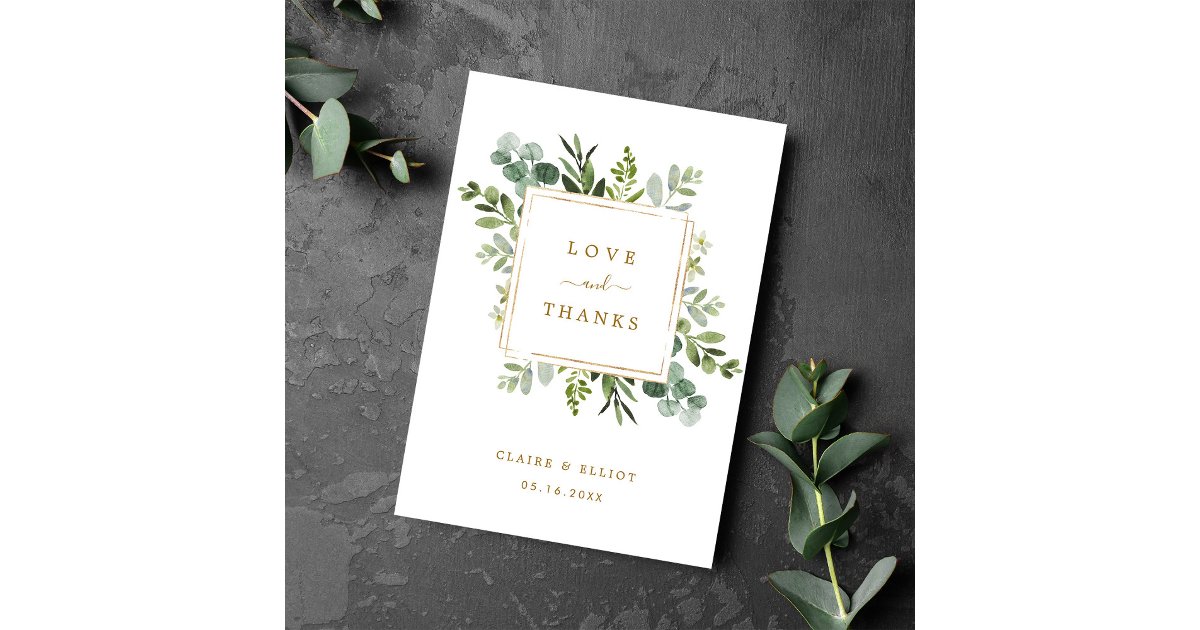 Botanical Gold Greenery Thank You Folded Card | Zazzle