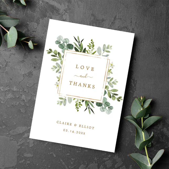 Botanical Gold Greenery Thank You Folded Card | Zazzle