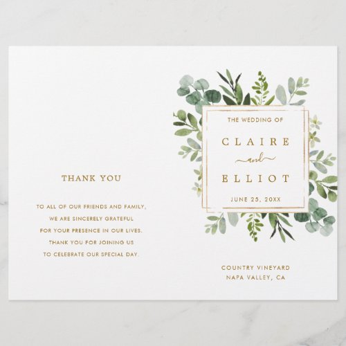 Botanical Gold Greenery Watercolor Wedding Program