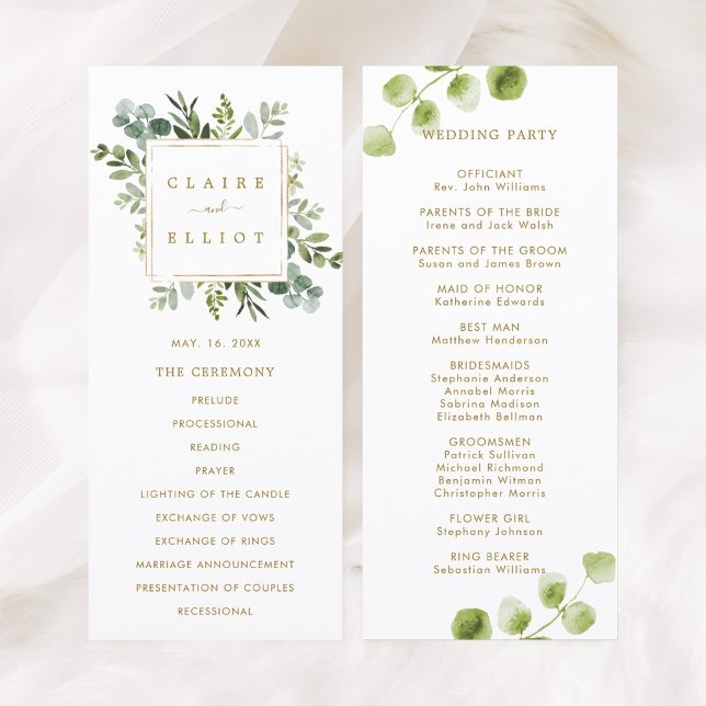 Botanical Gold Greenery Wedding Ceremony Program (Front & Back)