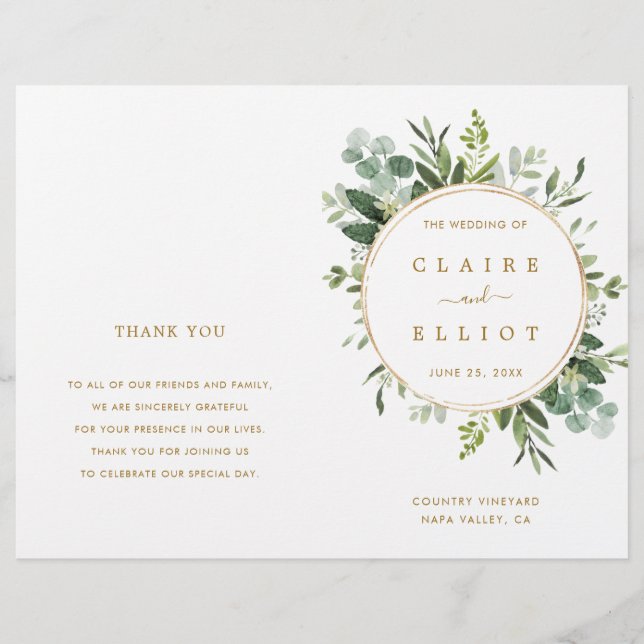 Botanical Gold Greenery Wedding Ceremony Program (Front)
