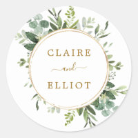 Botanical Gold Greenery Wedding Classic Round Sticker