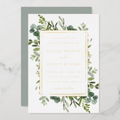 Botanical Gold Greenery Wedding  Foil Invitation