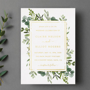 Botanical Gold Greenery Wedding  Foil Invitation