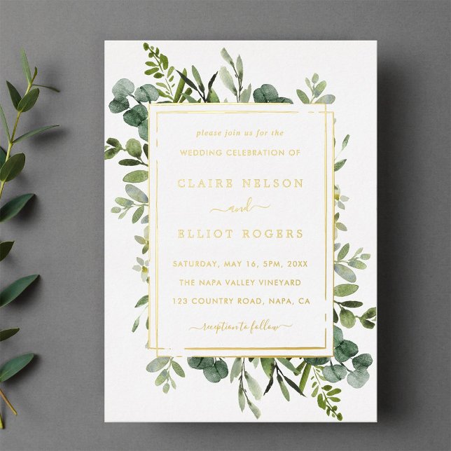 Botanical Gold Greenery Wedding  Foil Invitation (Creator Uploaded)