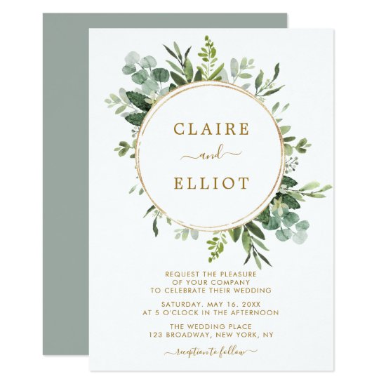 Botanical Gold Greenery Wedding Invitation