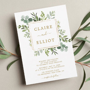 Botanical Gold Greenery Wedding Invitation