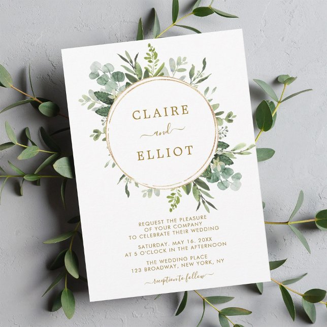 Botanical Gold Greenery Wedding Invitation (Creator Uploaded)