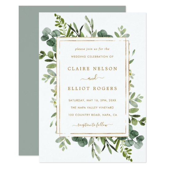Botanical Gold Greenery Wedding Invitation
