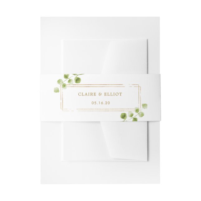 Botanical Gold Greenery Wedding Invitation Belly Band (Front Example)