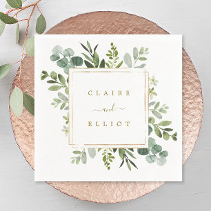 Botanical Gold Greenery Wedding Paper Napkins