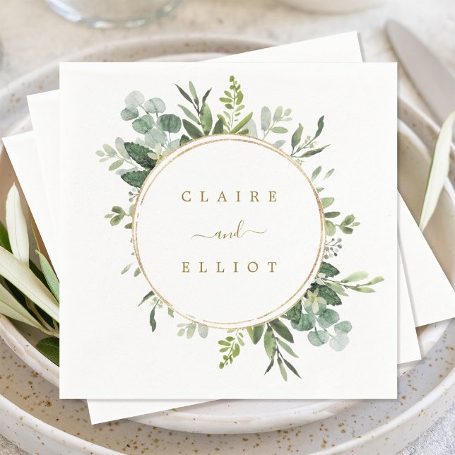 Botanical Gold Greenery Wedding Paper Napkins (Creator Uploaded)