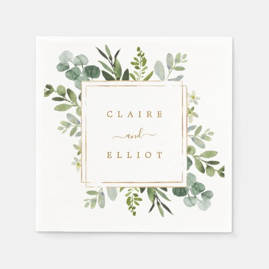 Botanical Gold Greenery Wedding Paper Napkins