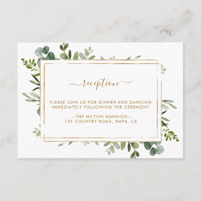 Botanical Gold Greenery Wedding Reception Enclosure Card (Front)
