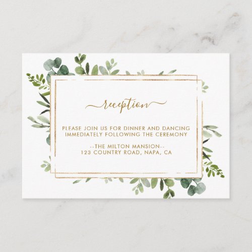 Botanical Gold Greenery Wedding Reception Enclosure Card